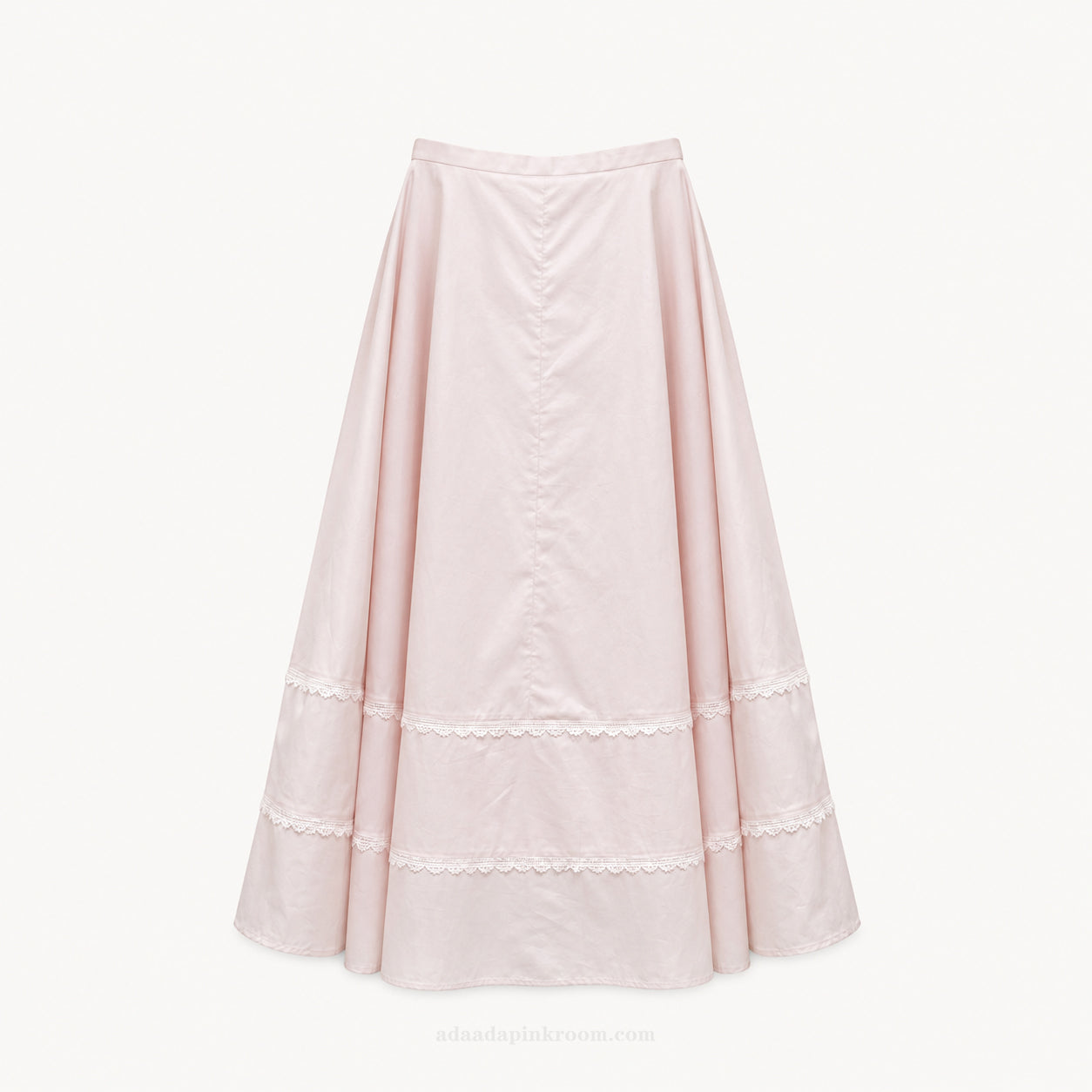 Pink Lace Trim Midi Skirt