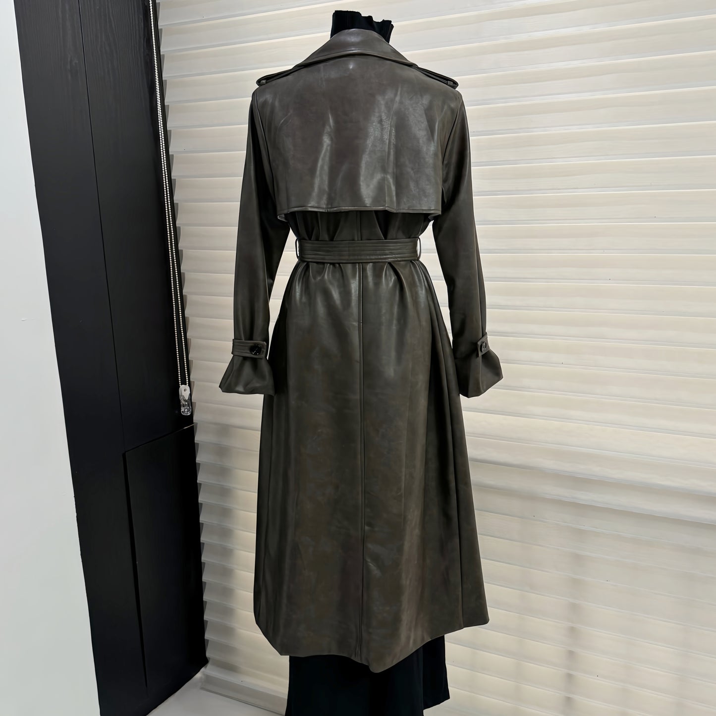 PU leather coat suit collar double breasted coat
