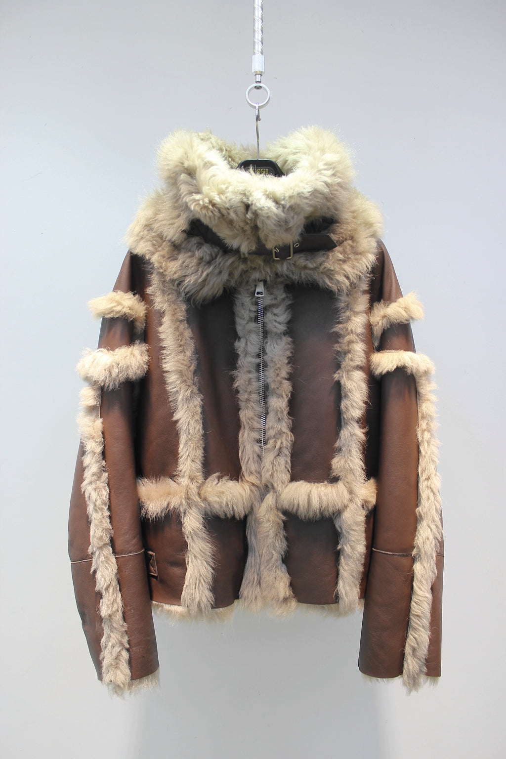 Tuscan sheepskin one-piece navy collar biker short fur coat