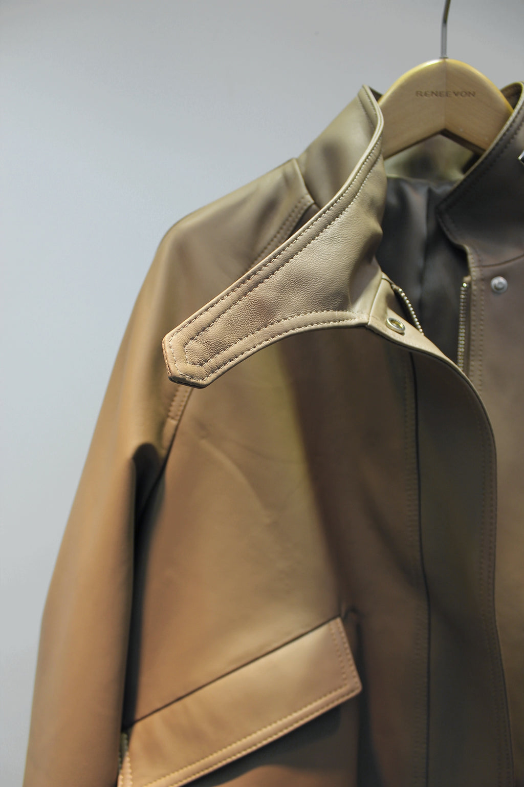 Sheepskin leather jacket with stand collar