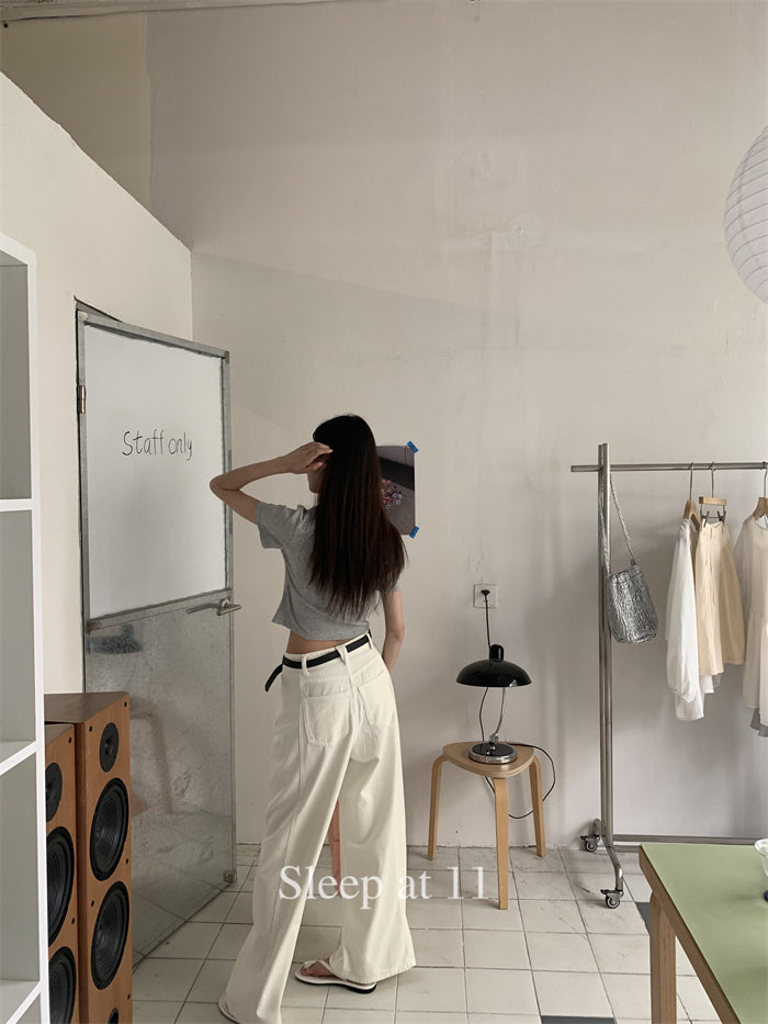 High-waisted hip-covering slimming casual white wide-leg jeans