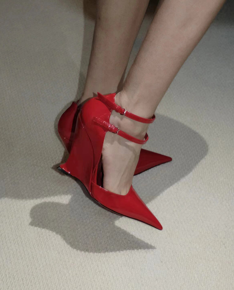 Extra long pointed toe shallow Mary Jane high heels