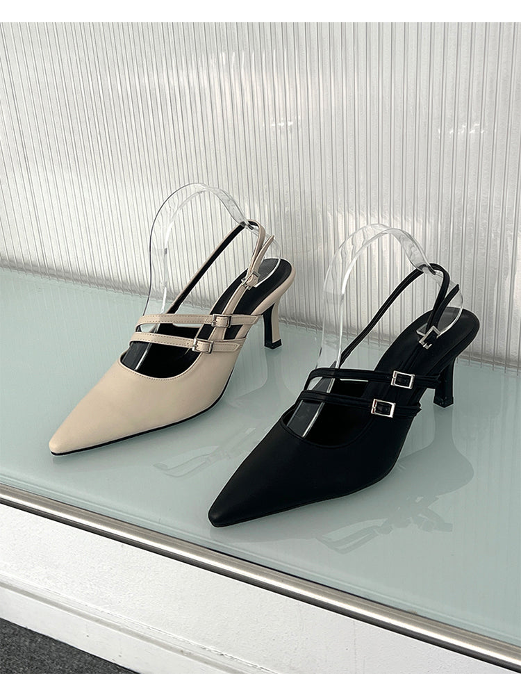 Simple thin French buckle pointed toe high heels