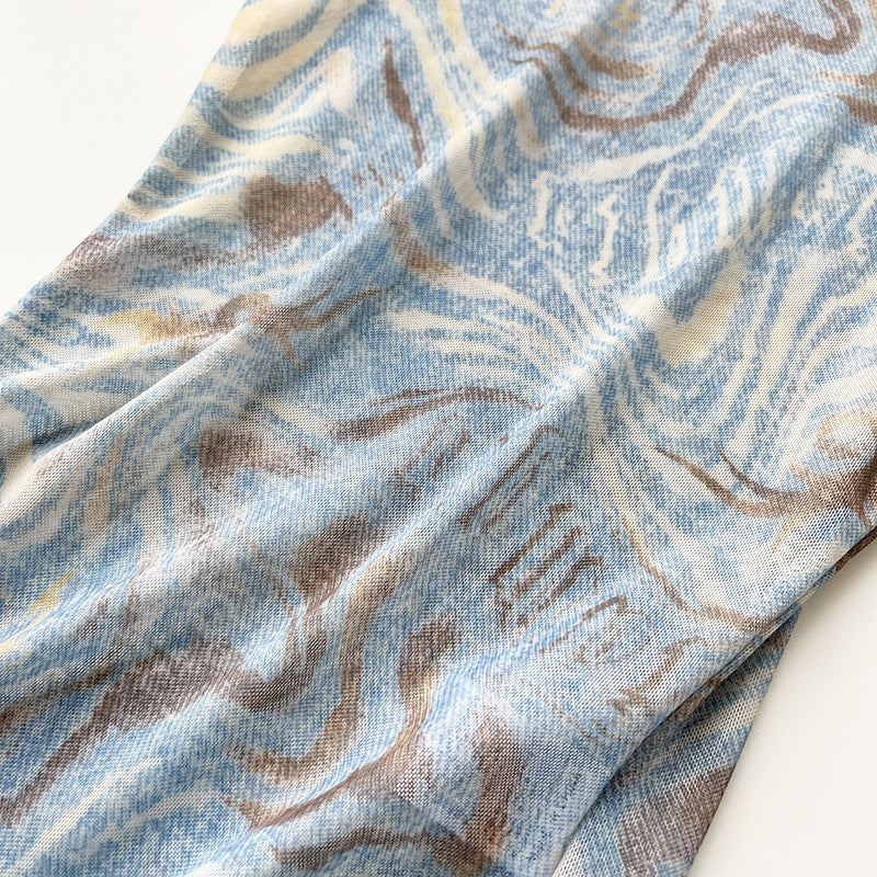Hot Girl Pure Desire Blue Marble Stripe Print Top