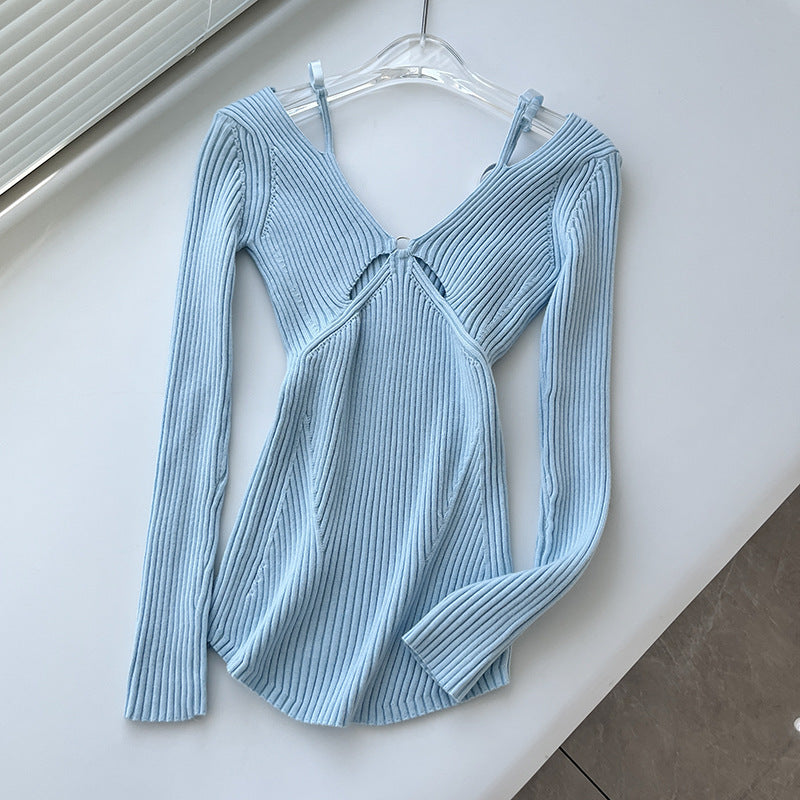 V-neck bottoming sweater