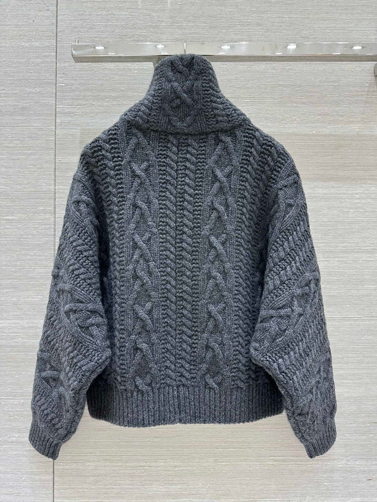 Lapel Double Pocket Crochet Cashmere Jacket