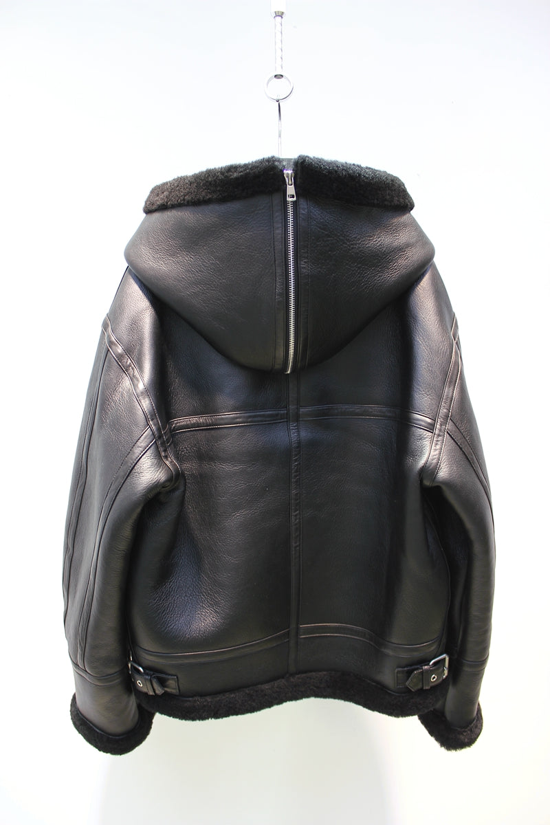 Lmported sheepskin one-piece Korean style hooded flight suit jacket