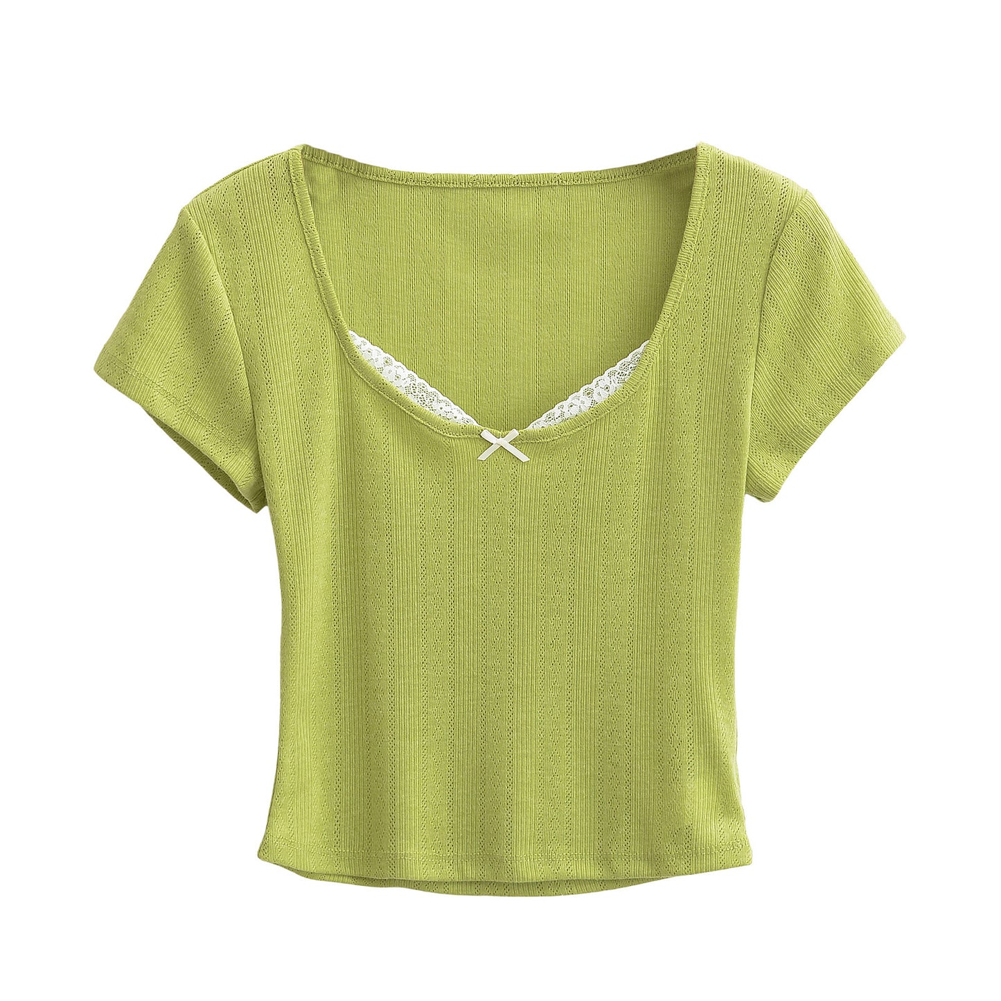 Elegant lace patchwork short-sleeved T-shirt