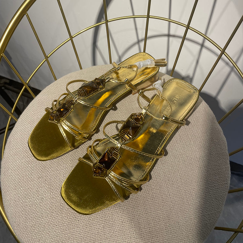 Vintage Egyptian gold rhinestone high heel sandals