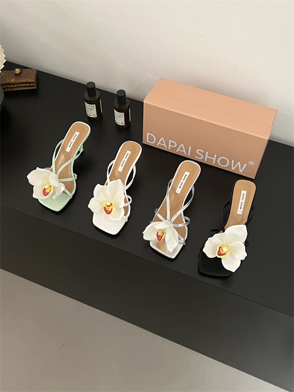 Floral open-toe stiletto Roman sandals