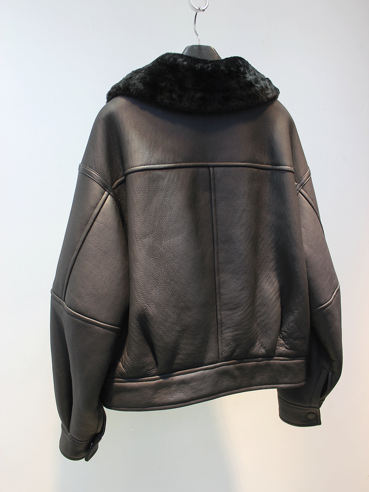 Lmported merino wool and fur all-in-one classic motorcycle jacket for women
