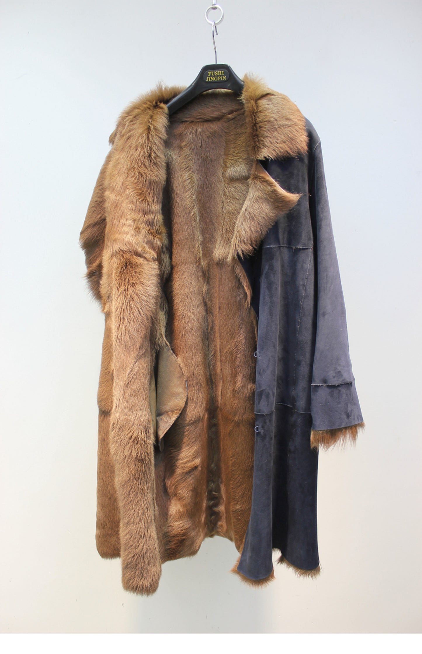 Lmported goat fur all-in-one mid-length windbreaker style slim-fit genuine leather coat
