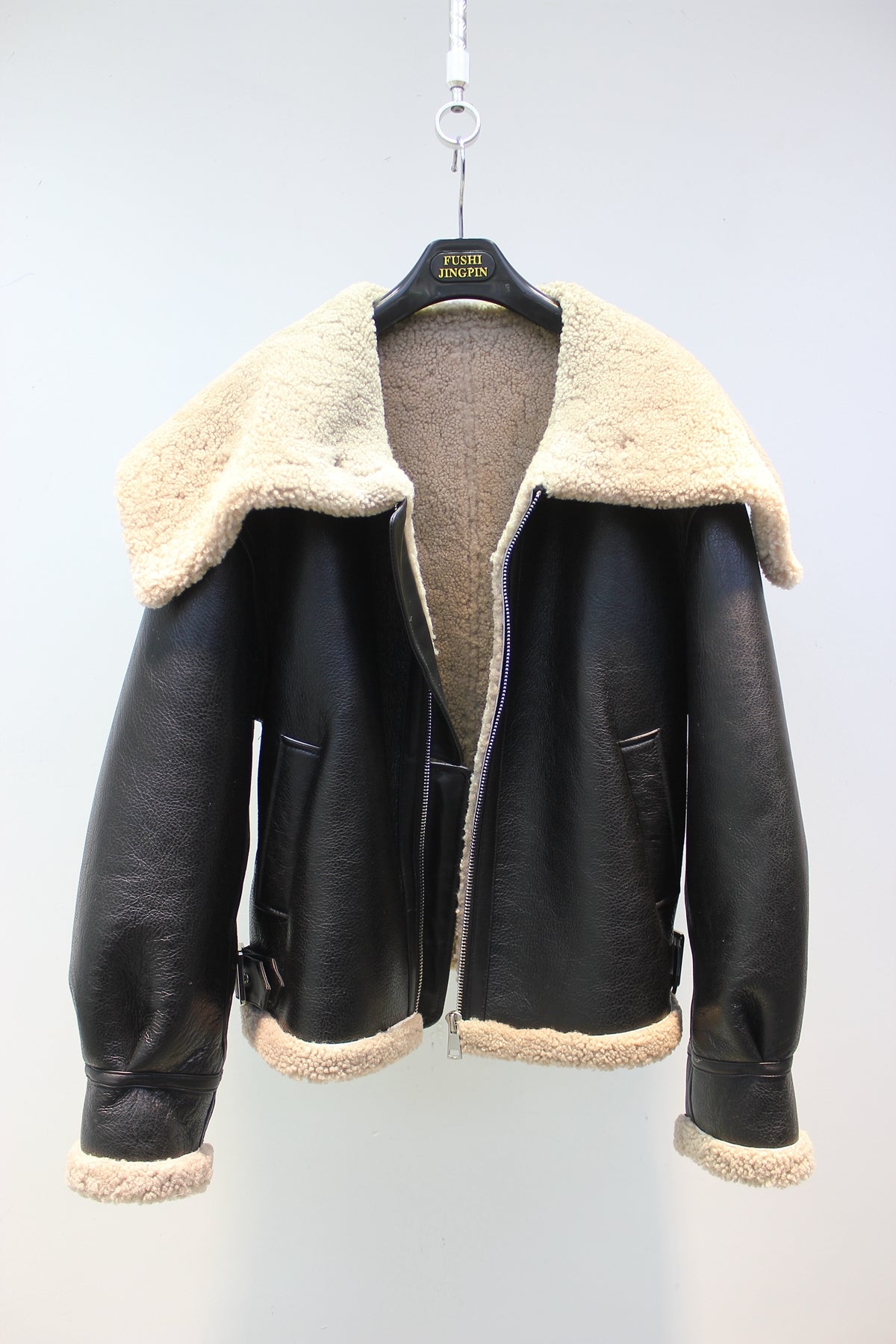 Original imported sheepskin all-in-one motorcycle short jacket