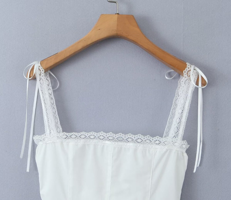 Tie bow lace slim waisted short camisole