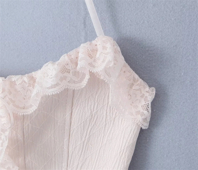 Pure Desire Lace Ruffled Halter Neck Fishbone Suspender