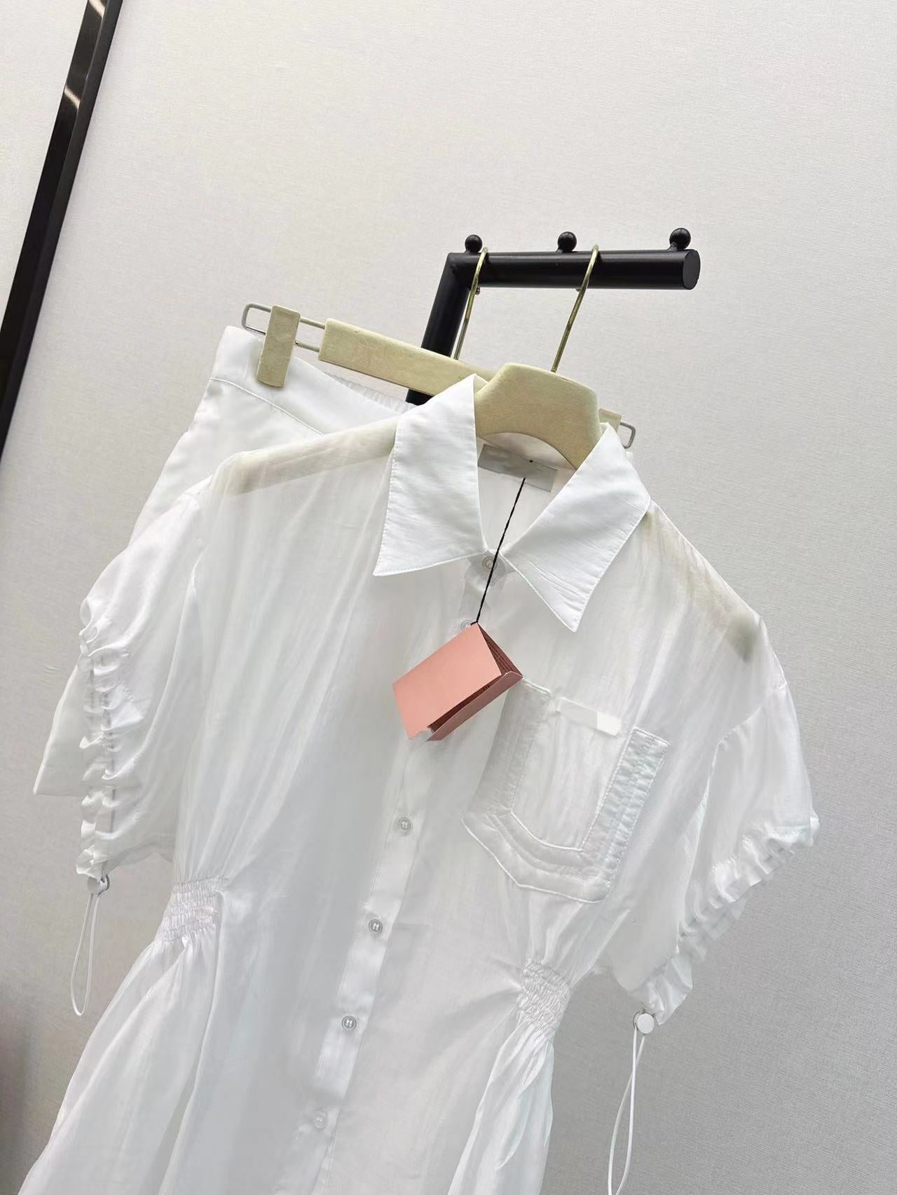 Girly style letter embroidered lapel short-sleeved sun protection shirt and shorts suit