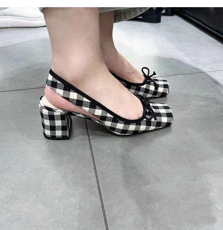 Fairy style square toe thick heel cap toe sandals