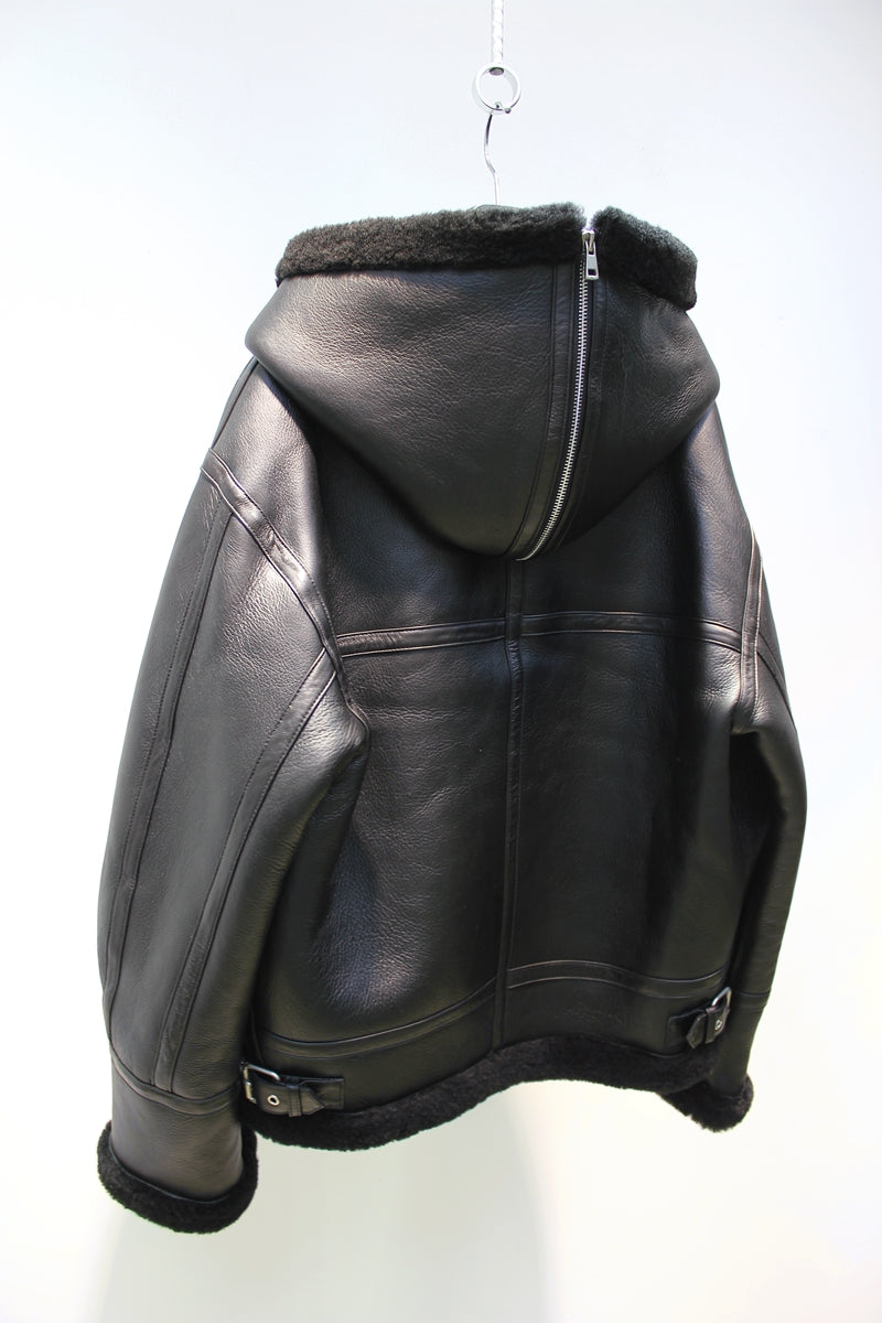 Lmported sheepskin one-piece Korean style hooded flight suit jacket
