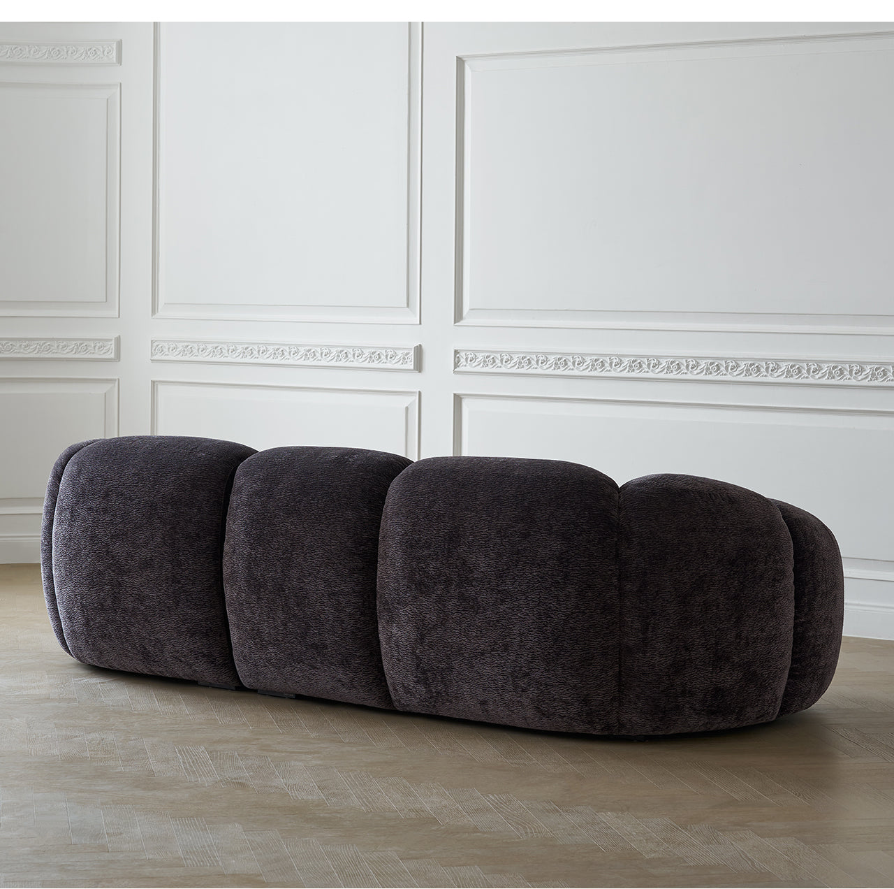 Living room small apartment straight row sofa retro style black fabric sofa