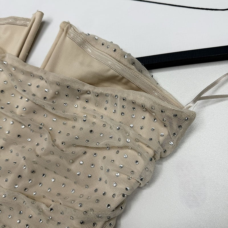 Rhinestone Mesh Slim Back Top