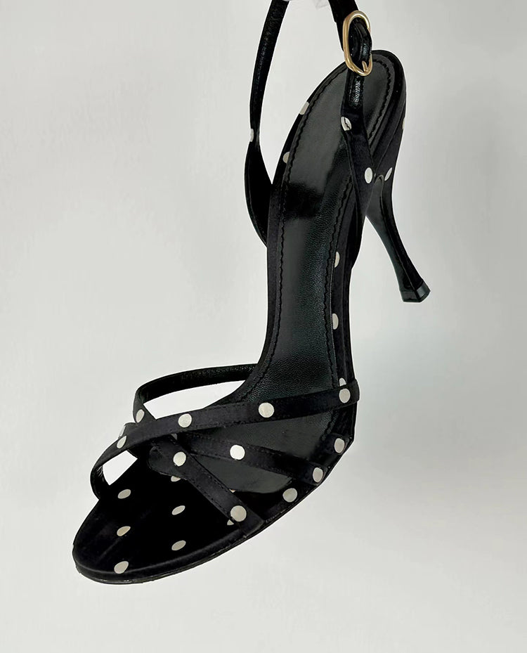 Retro polka dot strappy high heel sandals