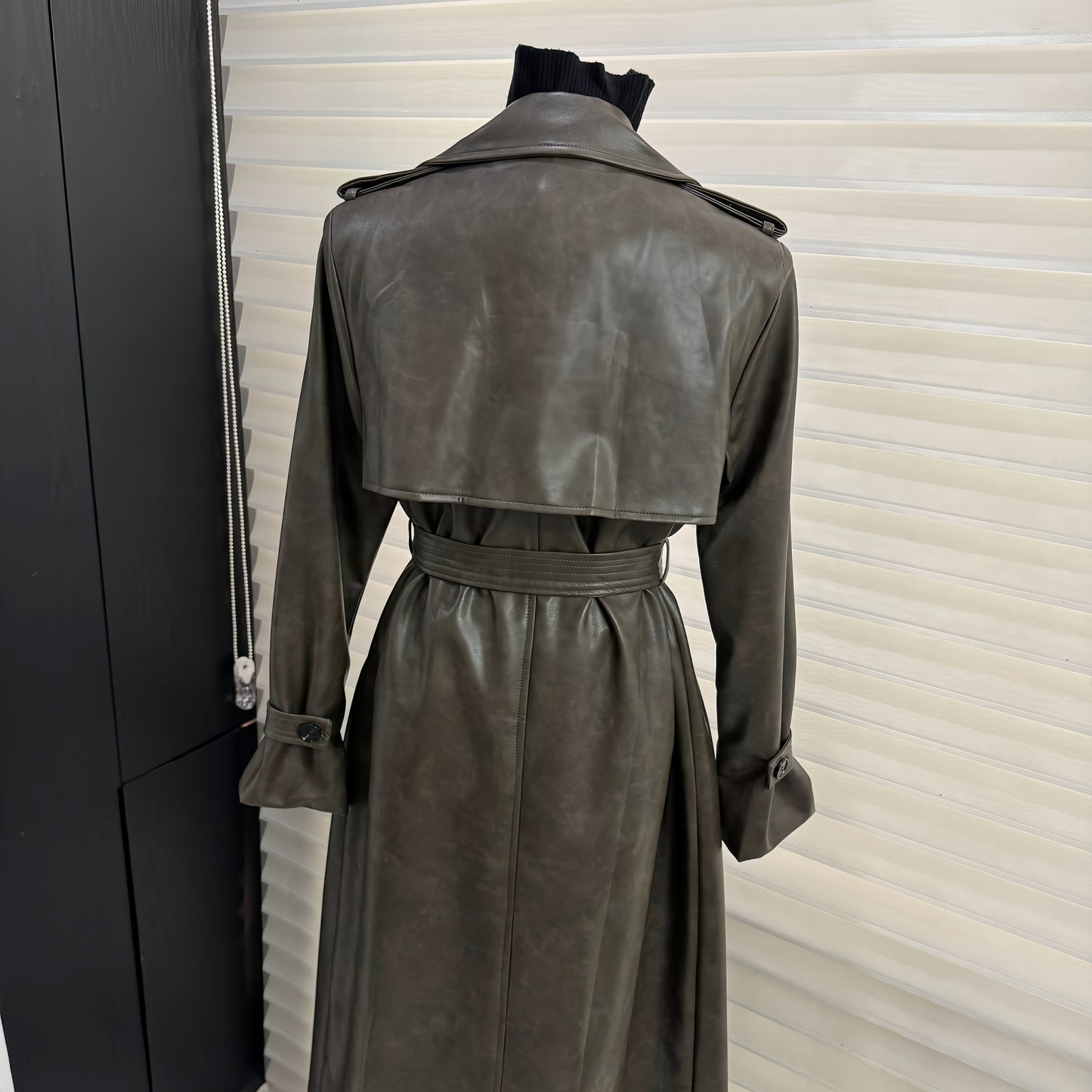 PU leather coat suit collar double breasted coat