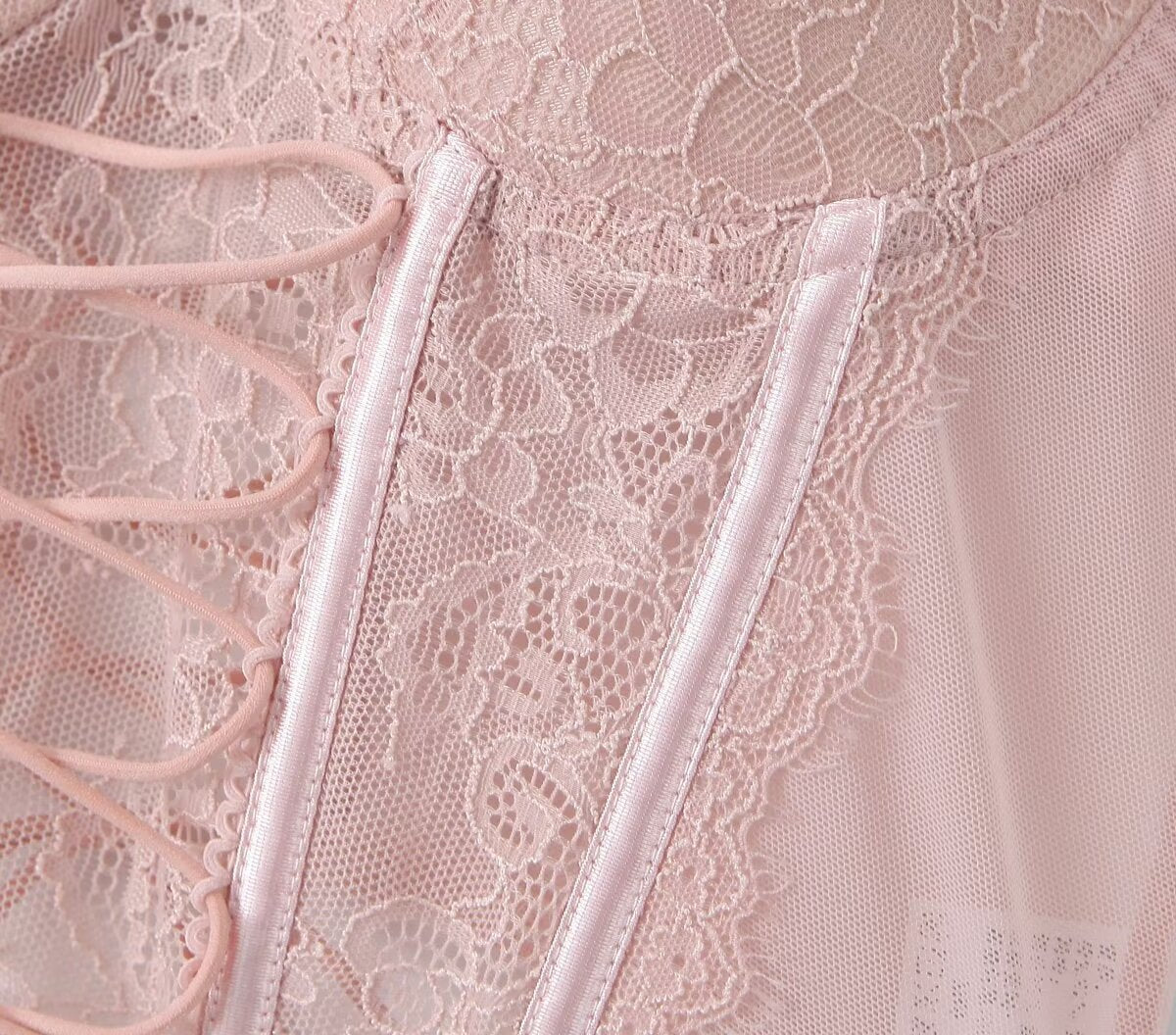 Pink bow lace herringbone suspender belt