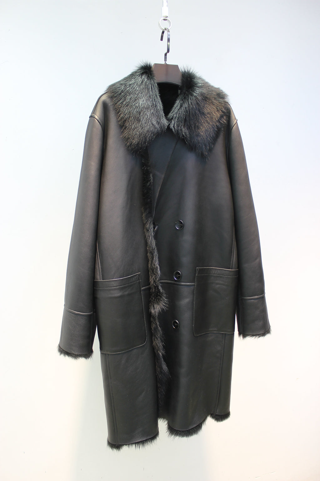 Imported Tuscan sheepskin one-piece casual double-breasted fur coat
