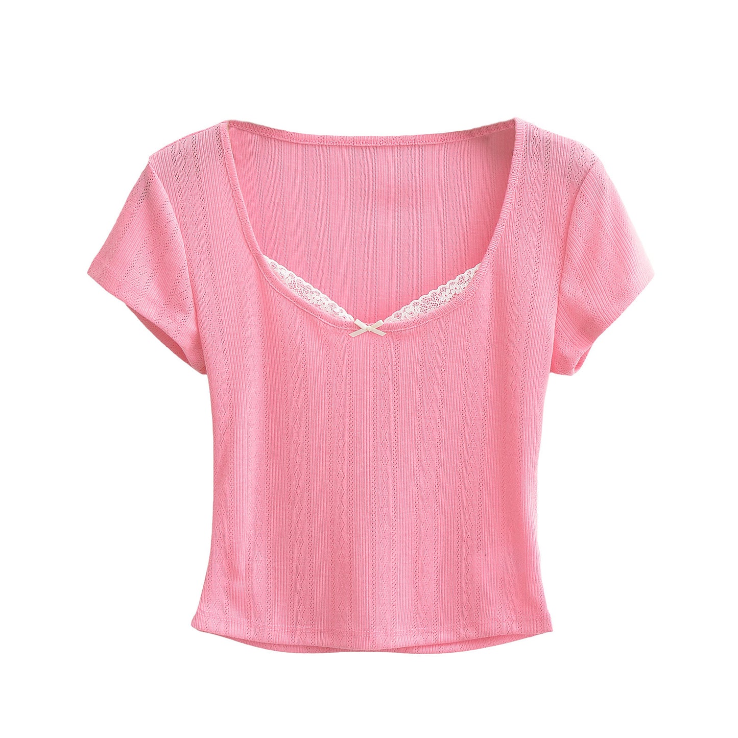 Elegant lace patchwork short-sleeved T-shirt
