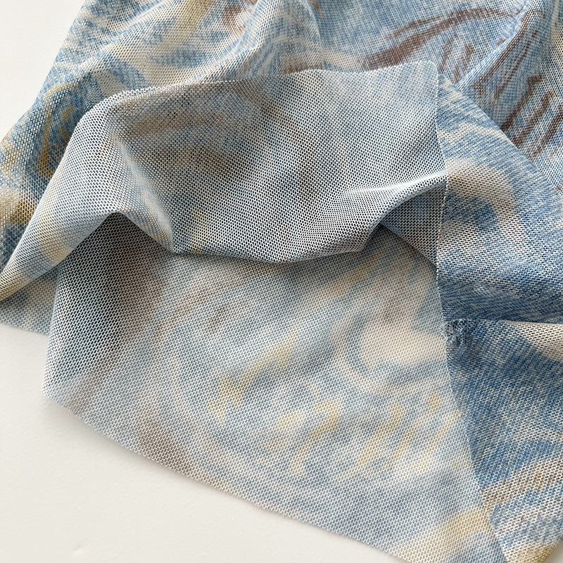 Hot Girl Pure Desire Blue Marble Stripe Print Top
