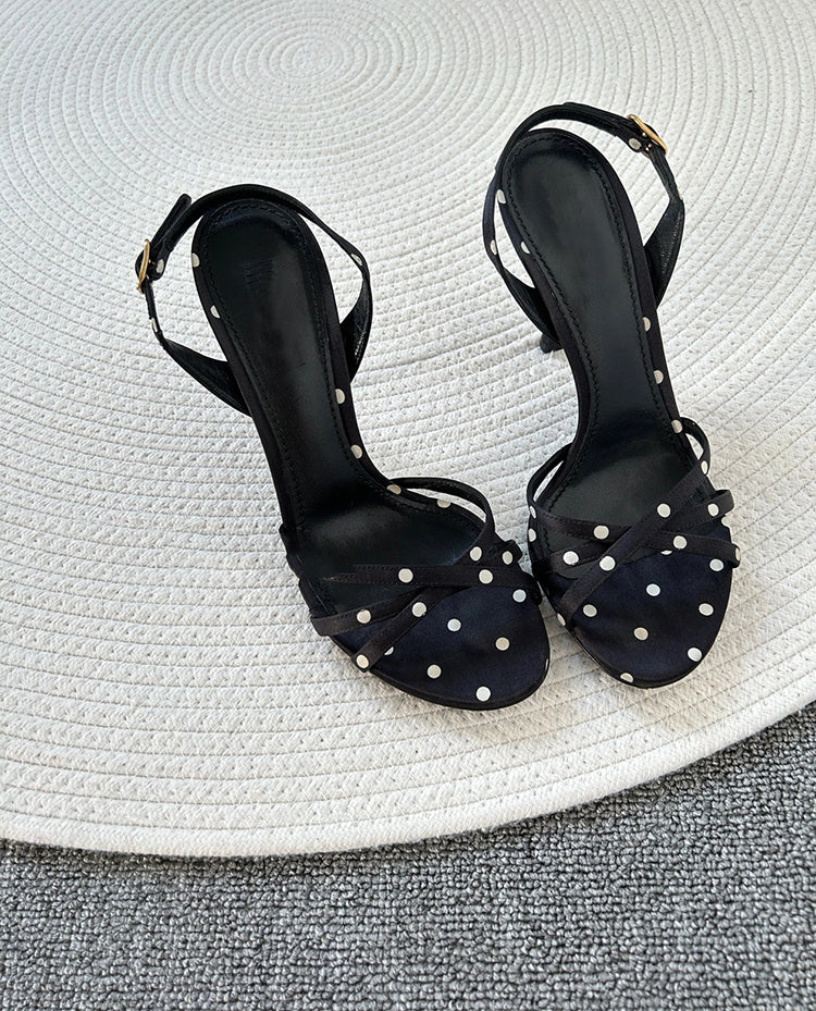 Retro polka dot strappy high heel sandals