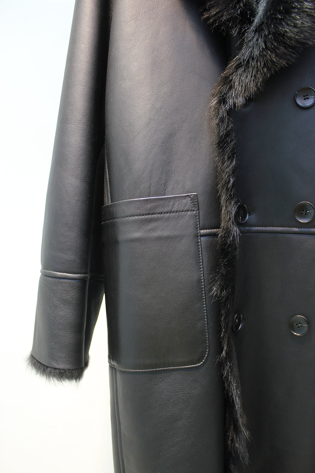 Imported Tuscan sheepskin one-piece casual double-breasted fur coat