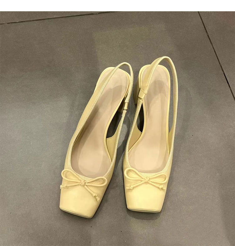 Fairy style square toe thick heel cap toe sandals