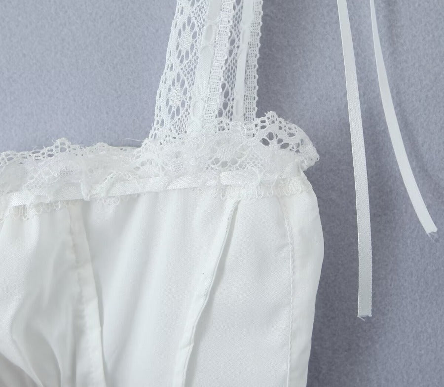 Tie bow lace slim waisted short camisole