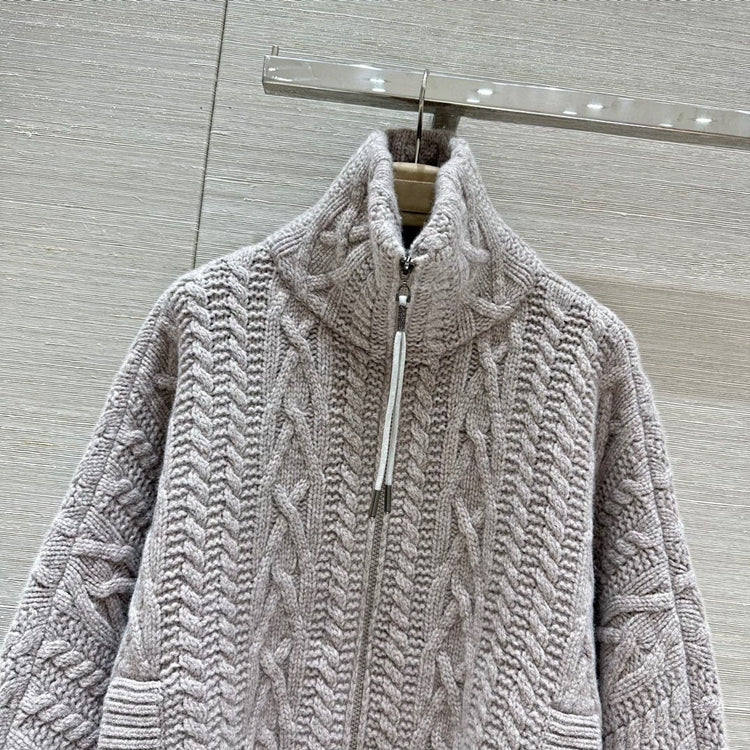 Lapel Double Pocket Crochet Cashmere Jacket