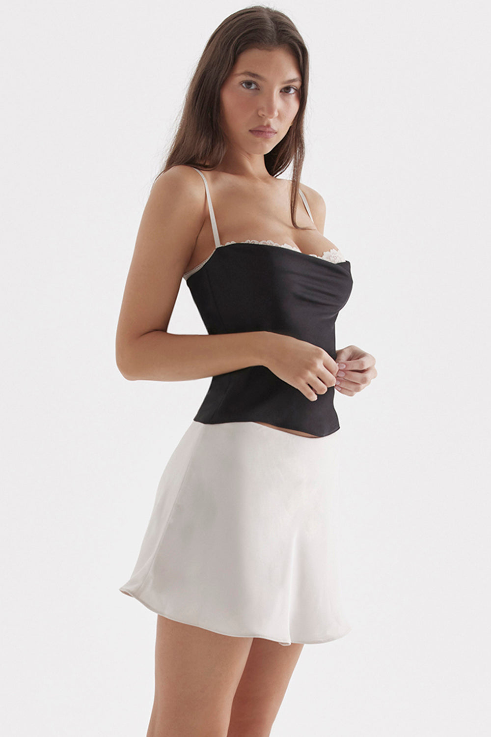 Lace-paneled satin camisole