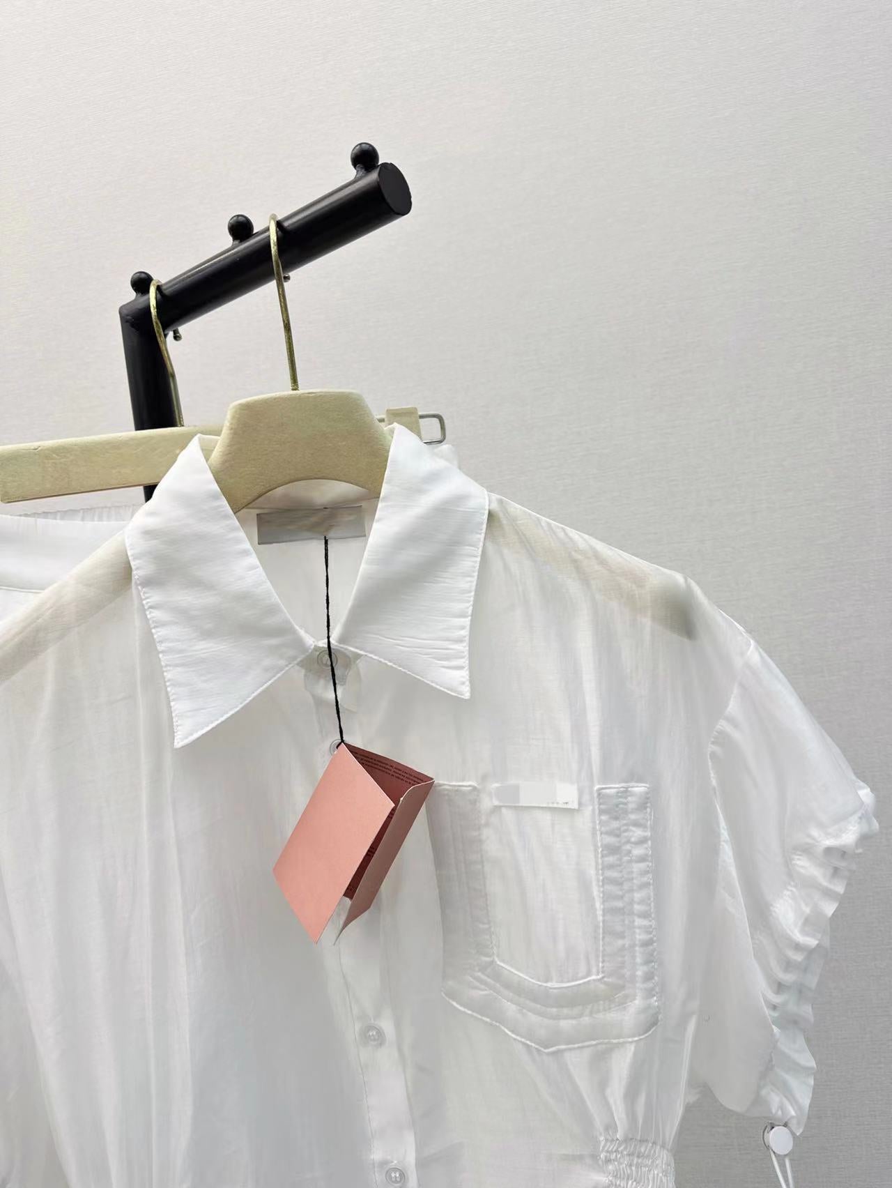 Girly style letter embroidered lapel short-sleeved sun protection shirt and shorts suit