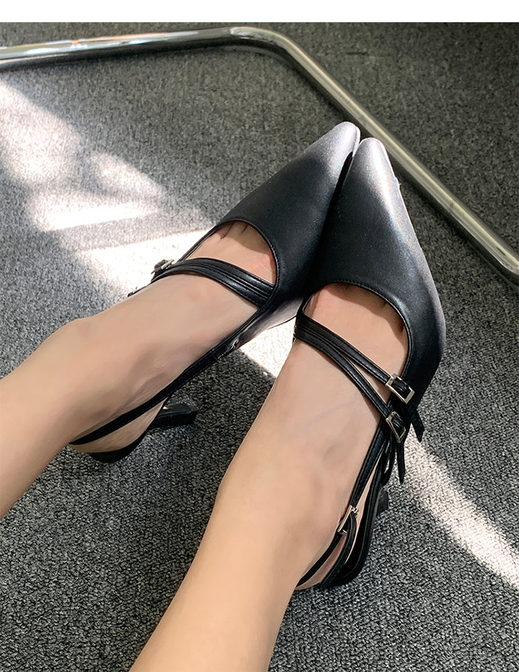 Simple thin French buckle pointed toe high heels