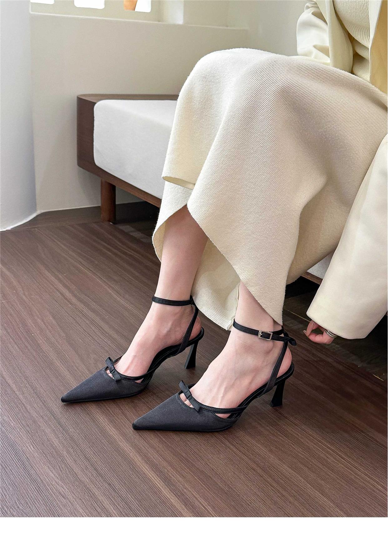 Pointed toe bow buckle strap stiletto high heel sandals