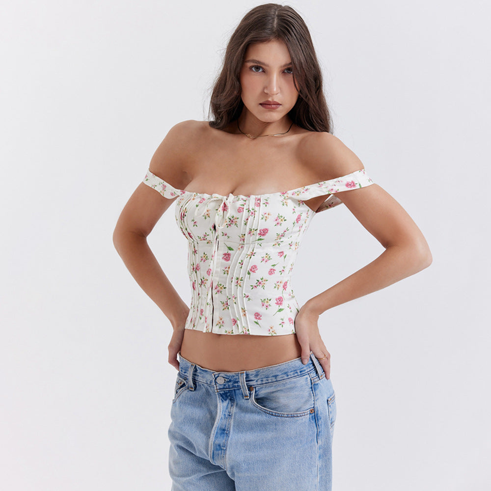 French square neck floral sleeveless vest