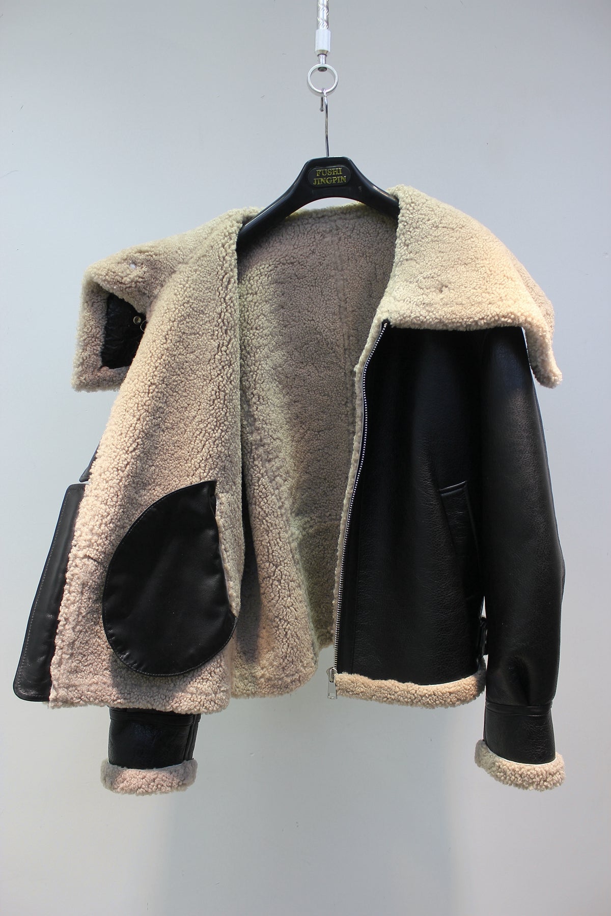 Original imported sheepskin all-in-one motorcycle short jacket