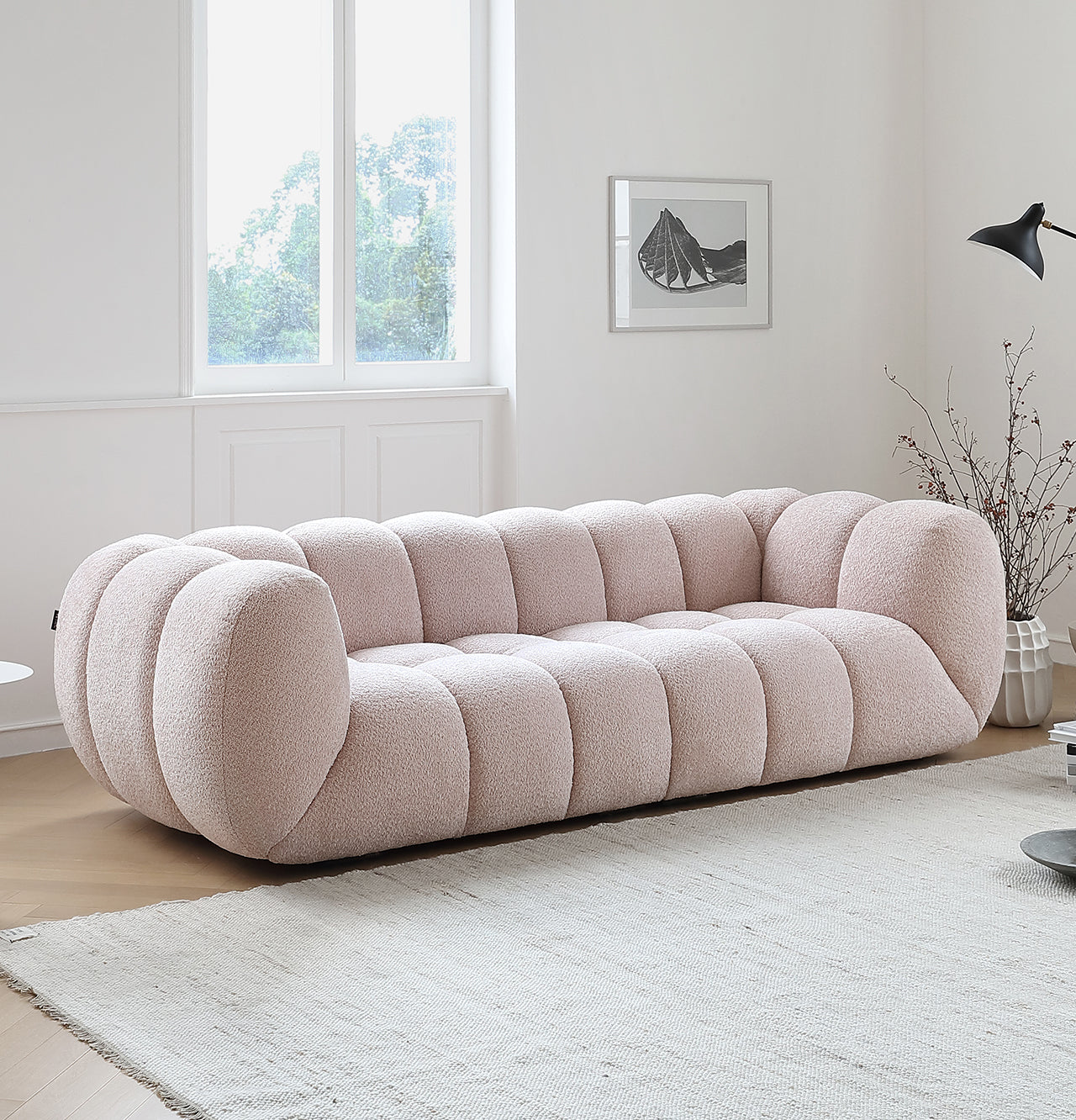 Light French retro cream style puff sofa marshmallow fabric sofa special offer