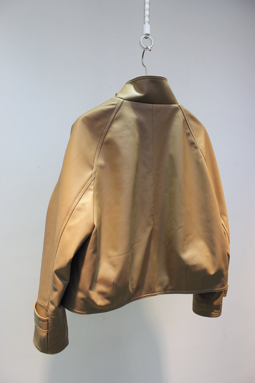 Sheepskin leather jacket with stand collar