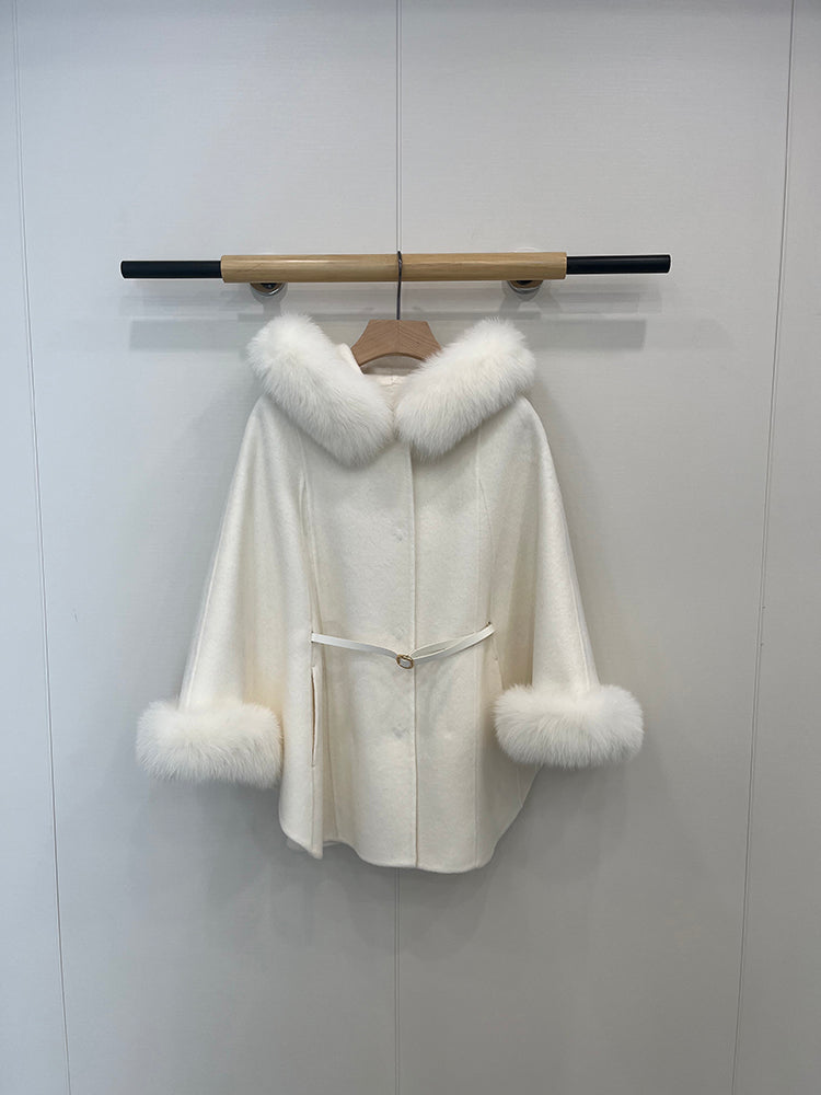 Short fox fur hooded cape