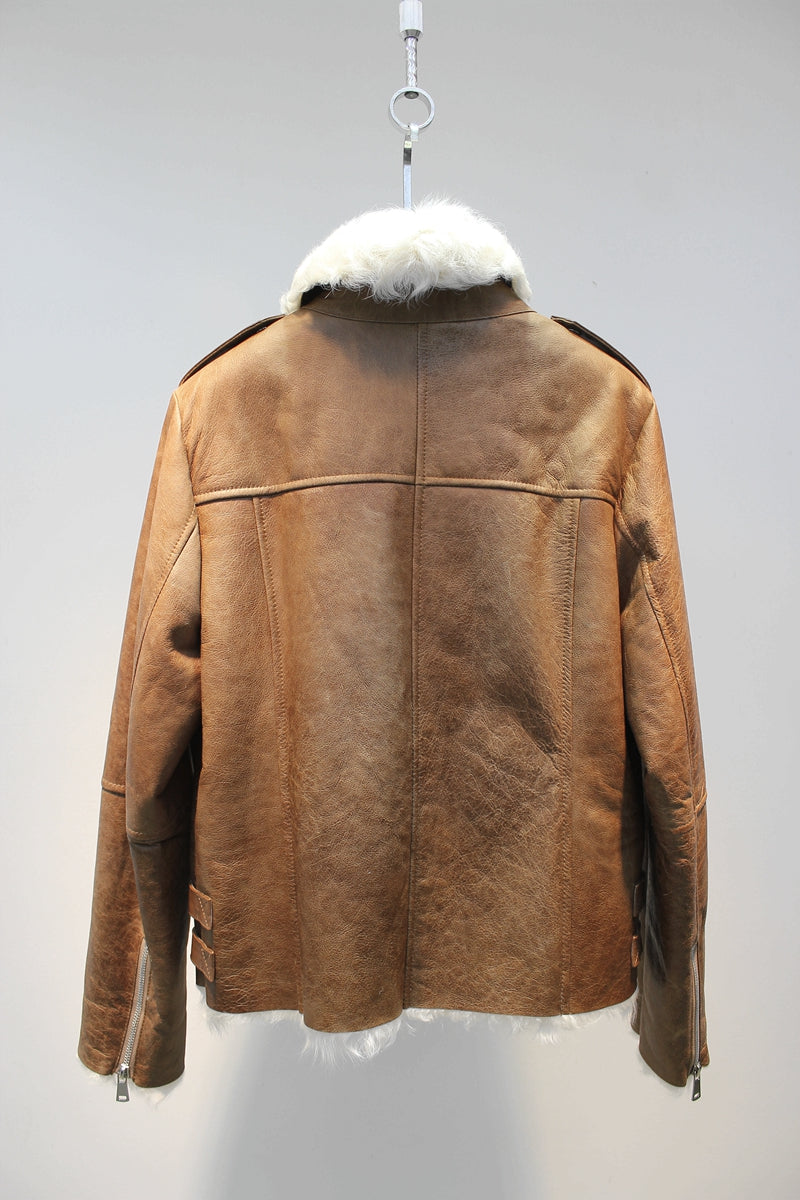 Soft small lake sheep fur all-in-one slim and stylish motorcycle jacket