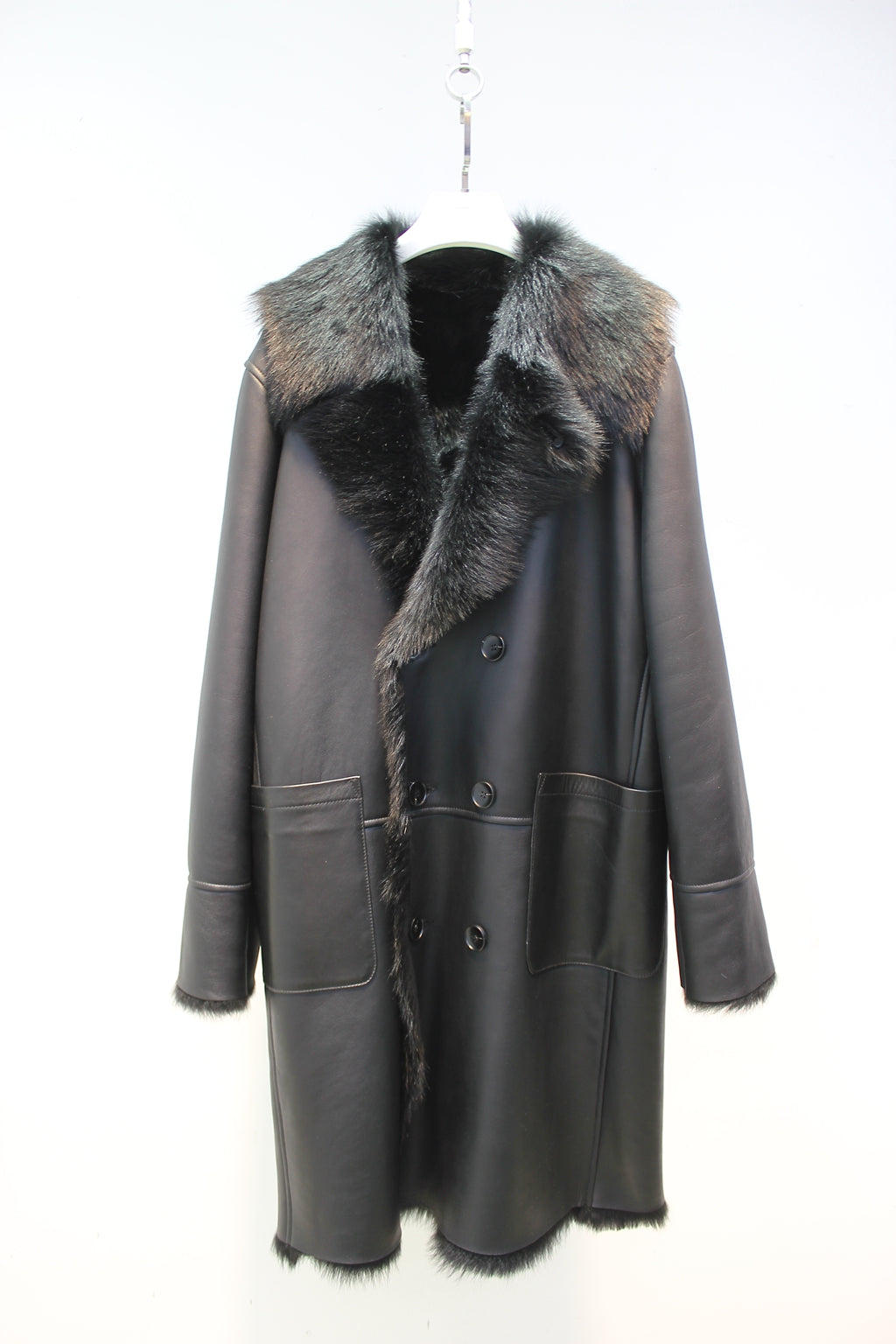 Imported Tuscan sheepskin one-piece casual double-breasted fur coat
