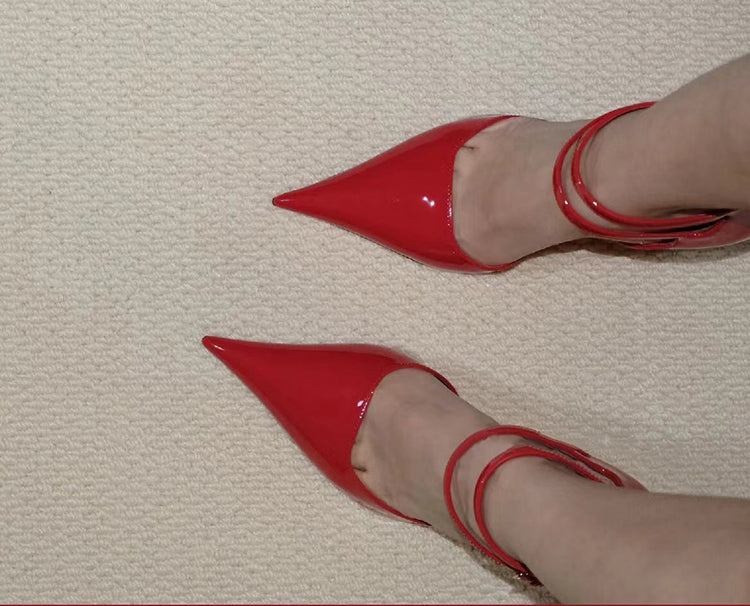 Extra long pointed toe shallow Mary Jane high heels