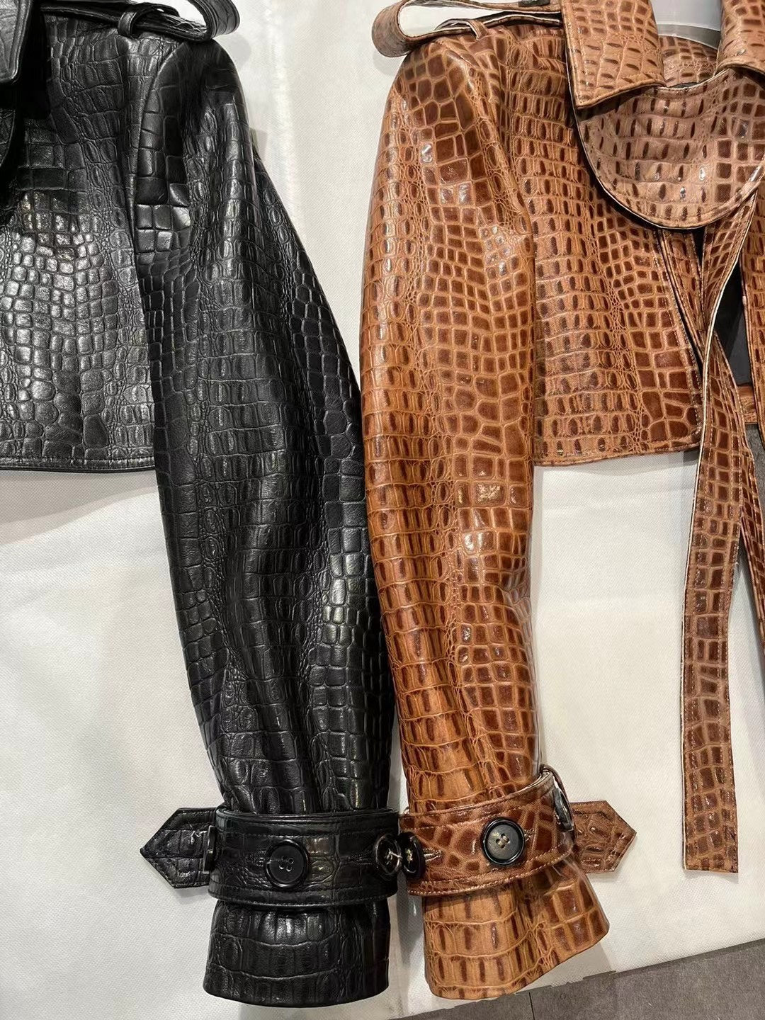 Crocodile print sheepskin leather biker jacket