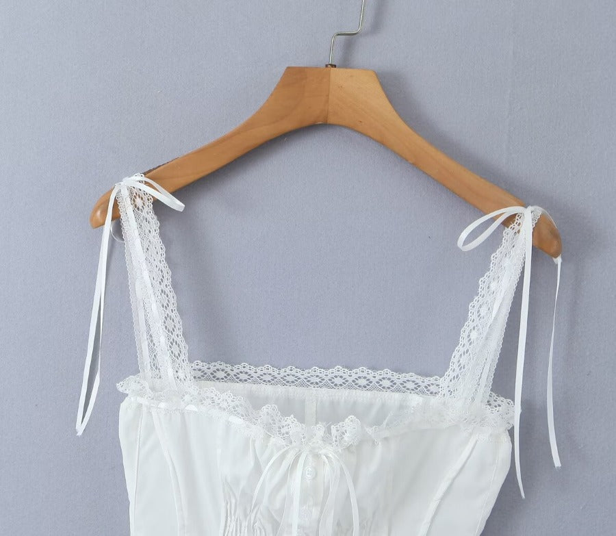 Tie bow lace slim waisted short camisole