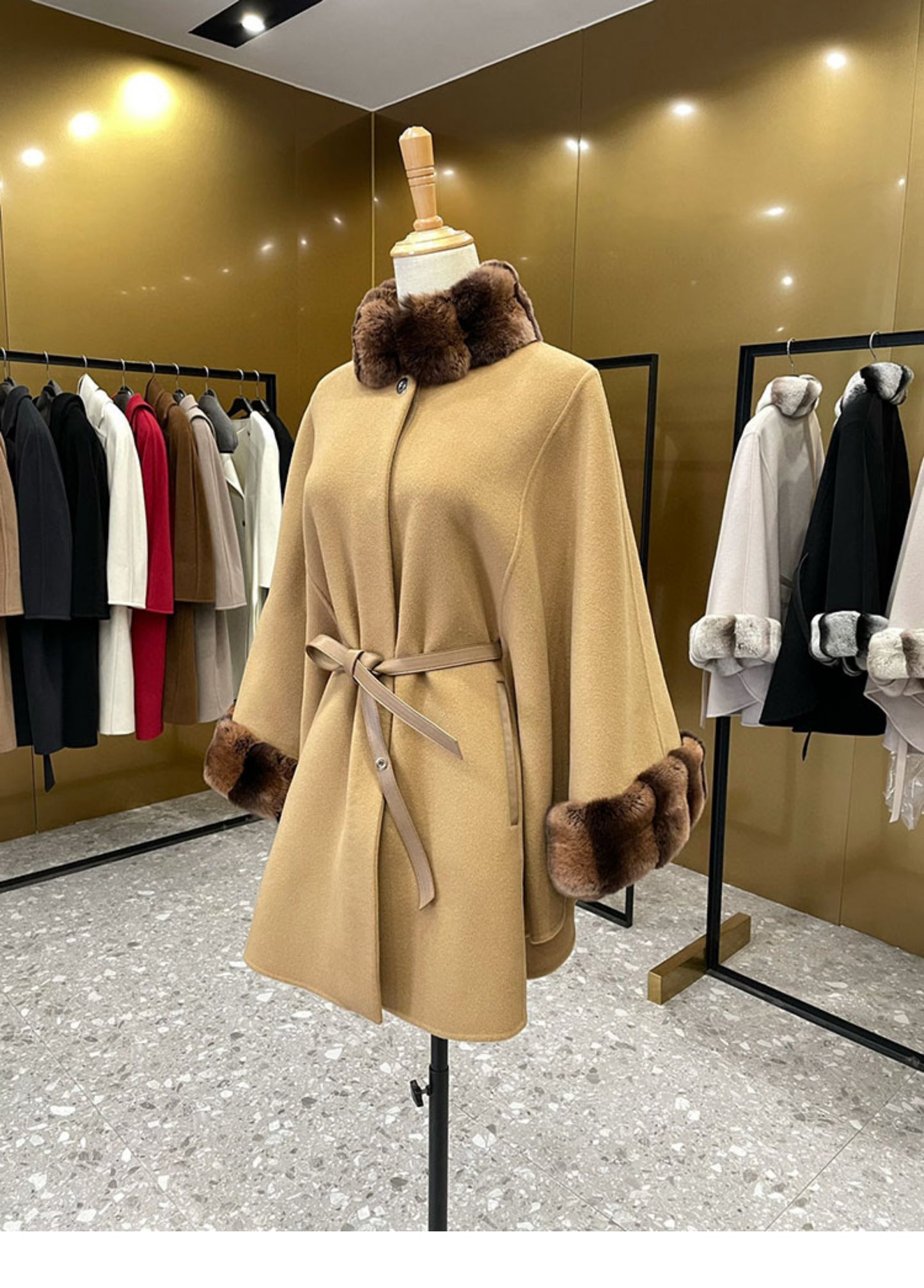 Double-faced cashmere cape coat